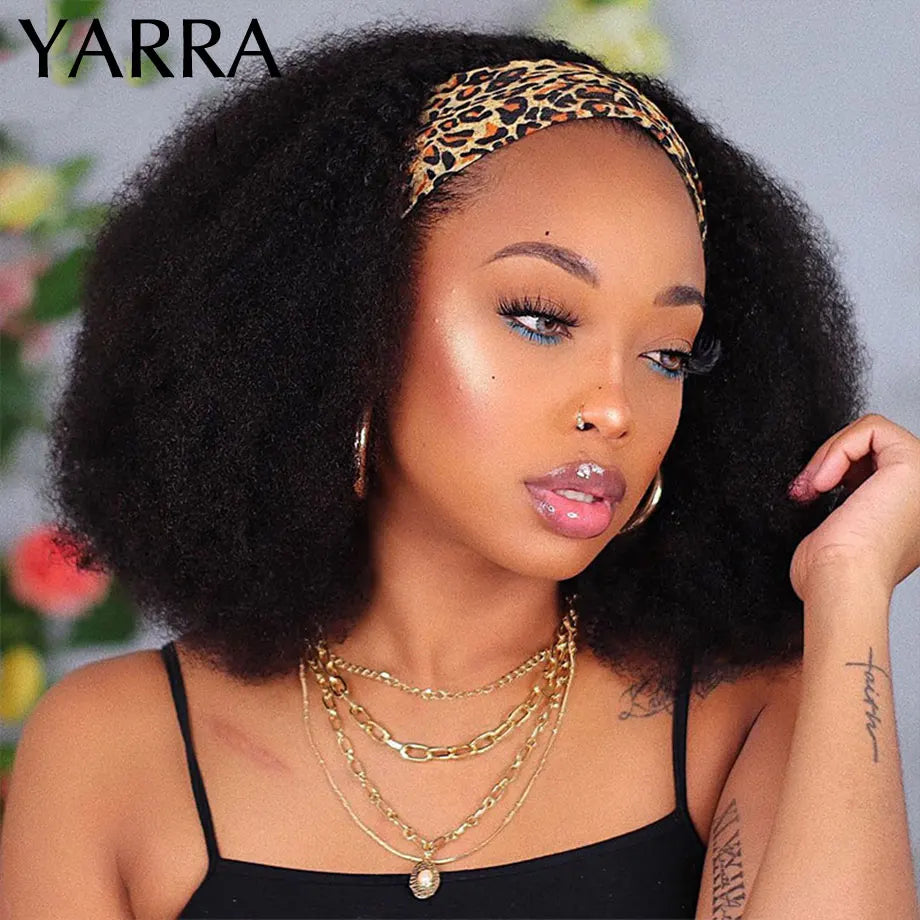 Afro Kinky Curly Human Hair Headband Wig For Black Women 180% Density Brazilian Remy Full Machine Made 100% Human Hair YARRA - SHIFRAH NERIAH BEAUTY