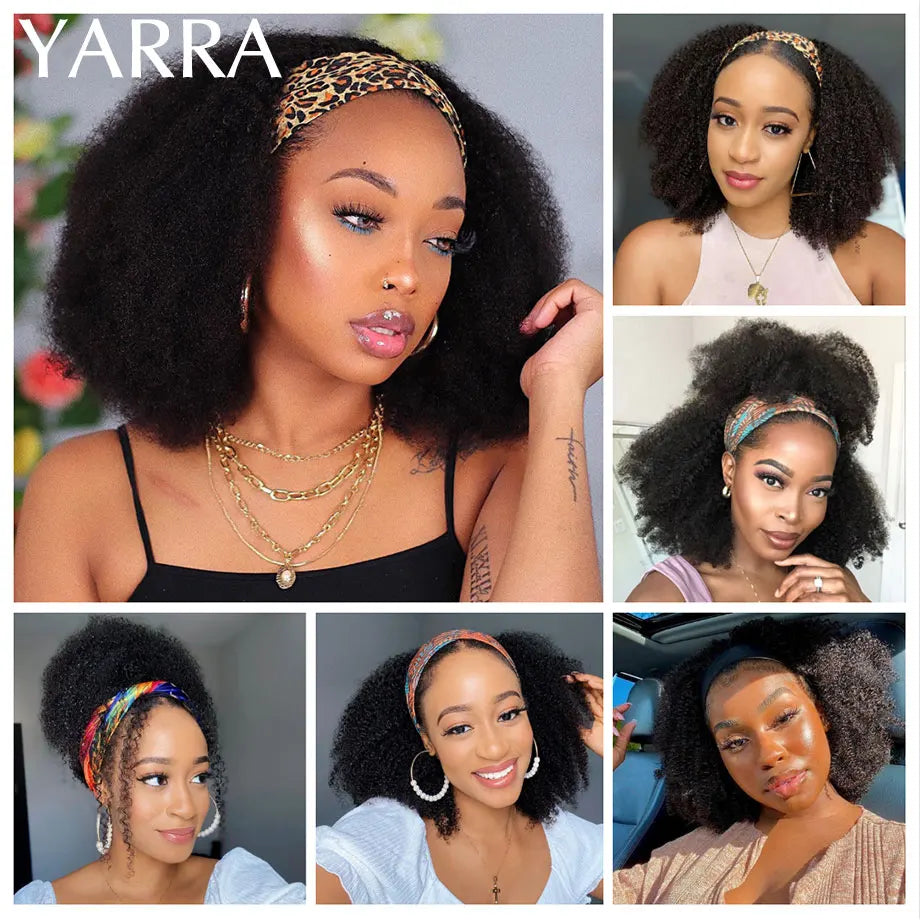 Afro Kinky Curly Human Hair Headband Wig For Black Women 180% Density Brazilian Remy Full Machine Made 100% Human Hair YARRA - SHIFRAH NERIAH BEAUTY