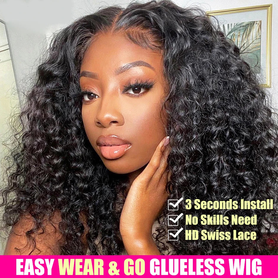 Water Wave Glueless Wig Pre-Cut Lace Wig 180% Pre-Plucked Natural Wave Wear Go Glueless Curly Human Hair Wigs For Women - SHIFRAH NERIAH BEAUTY