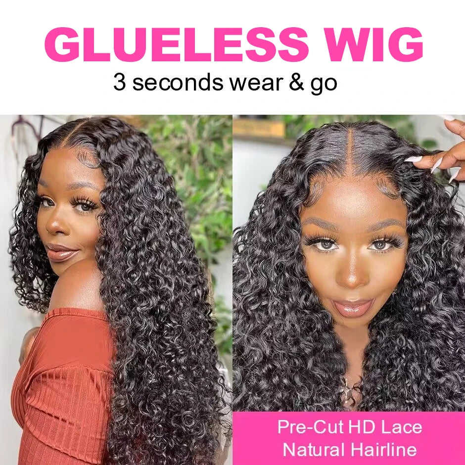 Water Wave Glueless Wig Pre-Cut Lace Wig 180% Pre-Plucked Natural Wave Wear Go Glueless Curly Human Hair Wigs For Women - SHIFRAH NERIAH BEAUTY