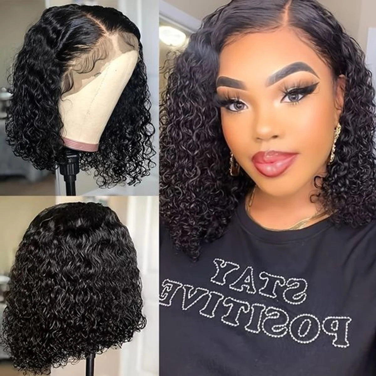 Deep Wave 180% Density Pre-Plucked Side Part Short Bob 13*4 Lace Frontal Brazilian Virgin Human Hair Wigs For Black Woman - SHIFRAH NERIAH BEAUTY